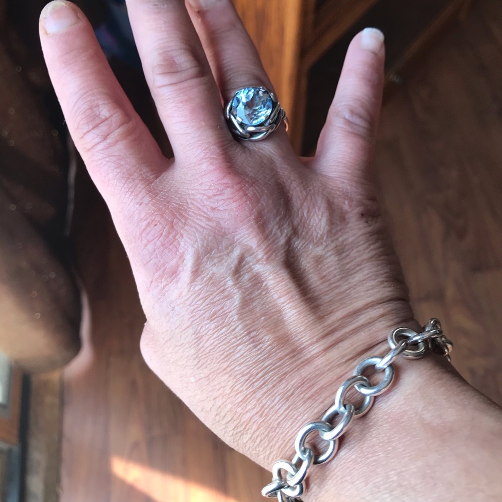 Vintage signed KM silver blue spinal ring gorgeous
